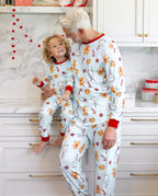 Family Matching Christmas Pajamas Gingerbread & Milk Print Blue