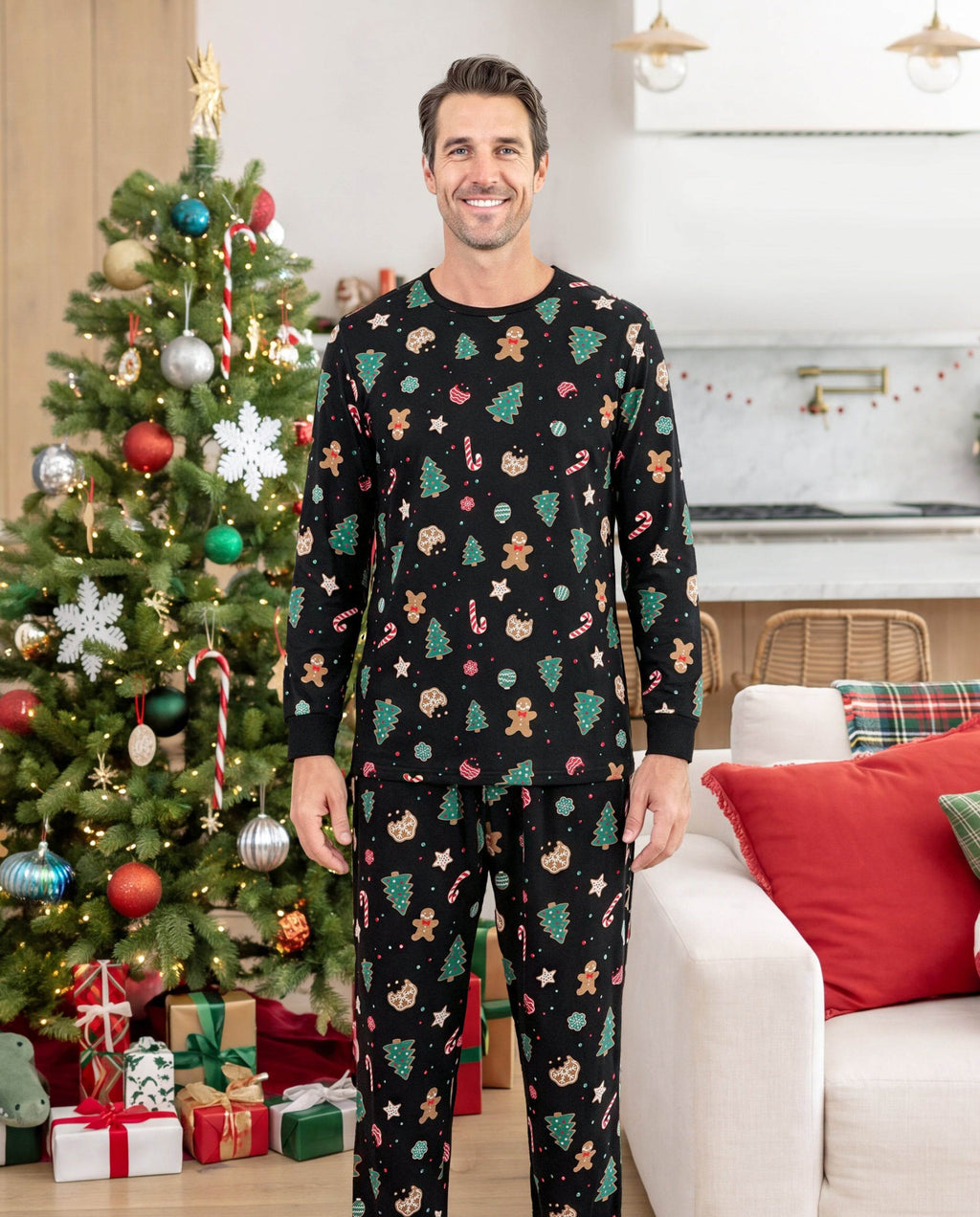 Matching Family Christmas Pajamas Christmas Tree Print Cotton Black