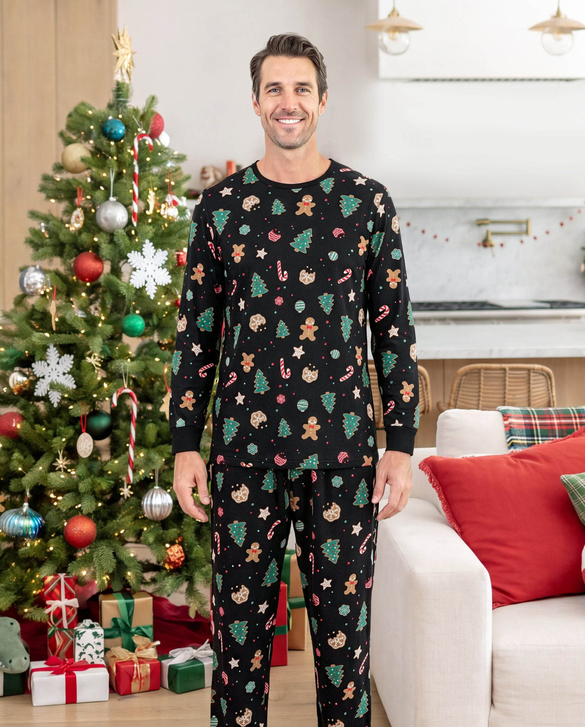 Matching Family Christmas Pajamas Christmas Tree Print Cotton Black