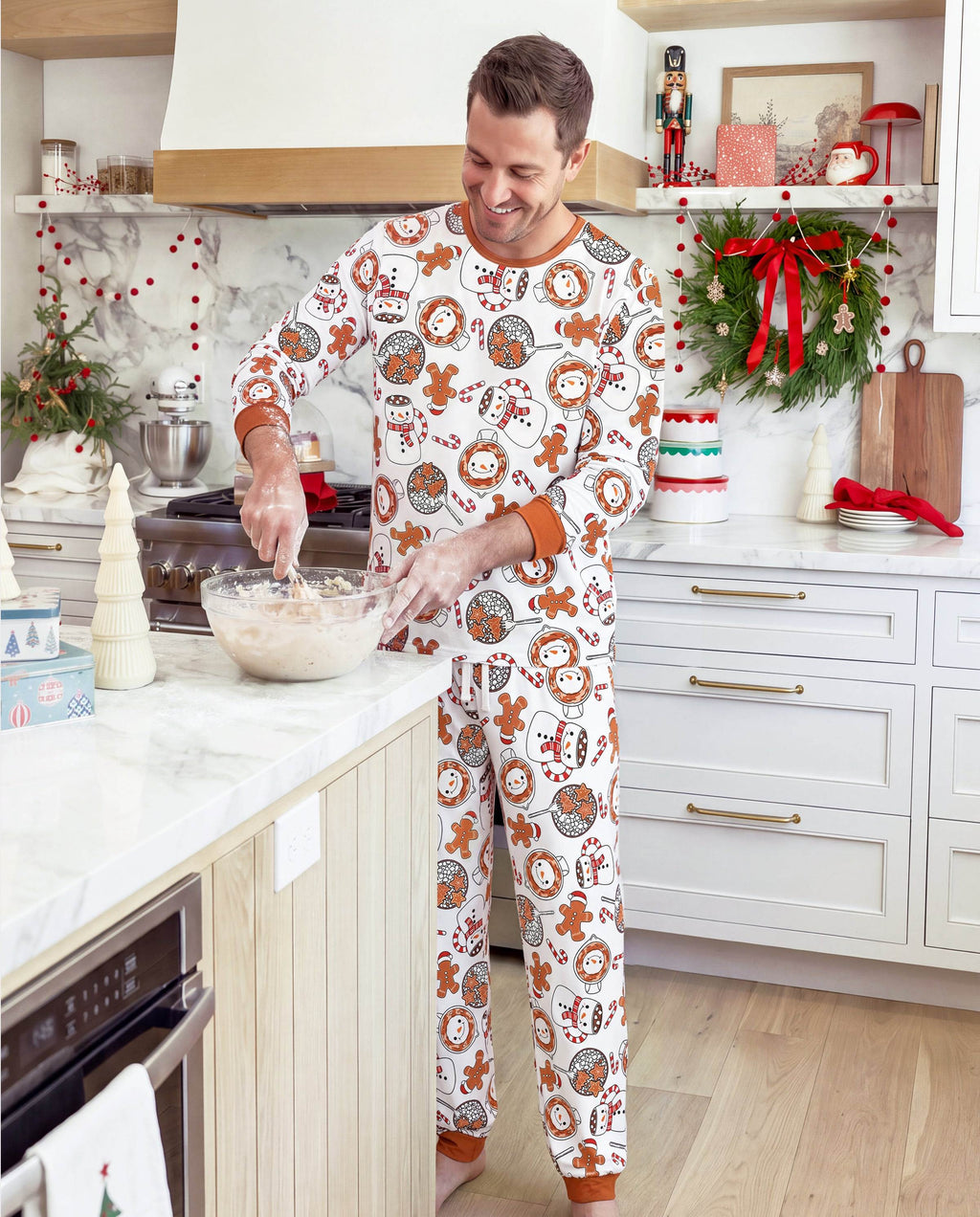 Matching Family Christmas Pajamas Mug & Snowman Print Khaki