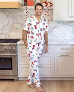 Family Matching Christmas Pajamas Festive Dog Print Red & White