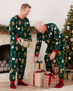 Family Matching Christmas Pajamas Gingerbread Print Fleece Green