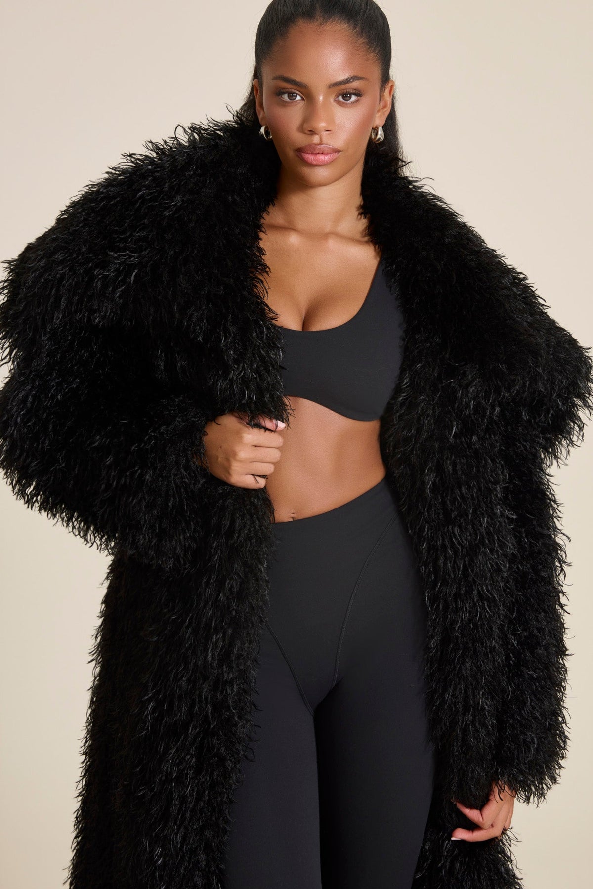 Women’s Long Textured Faux Fur Coat