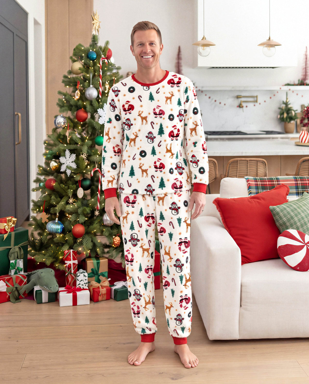Family Matching Christmas Pajamas Reindeer & Christmas Tree Print Fleece