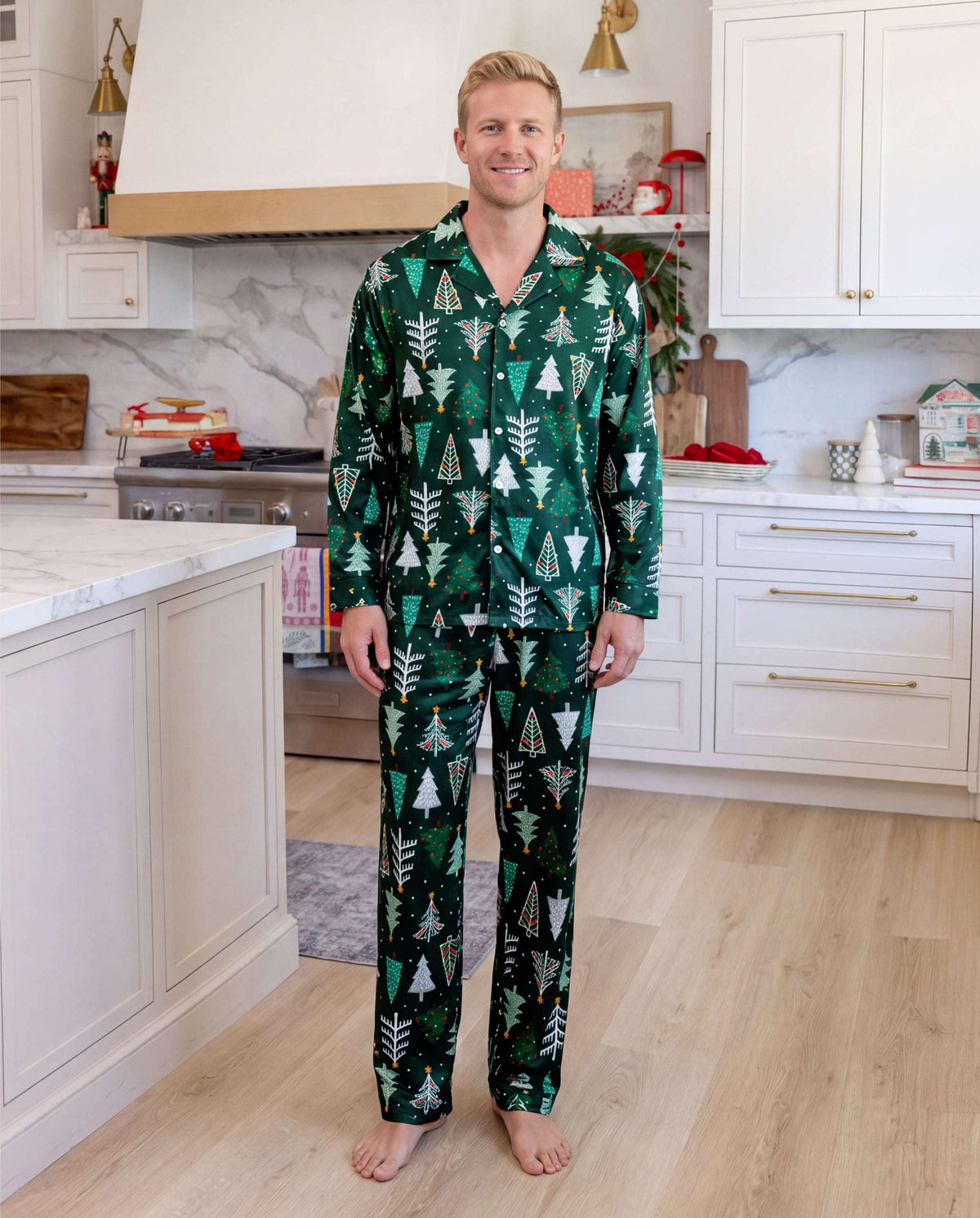 Family Matching Christmas Pajamas Christmas Tree Print Dark Green