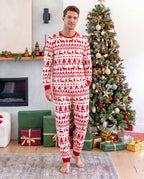 Matching Family Christmas Pajamas Fair Isle & Reindeer Print Red