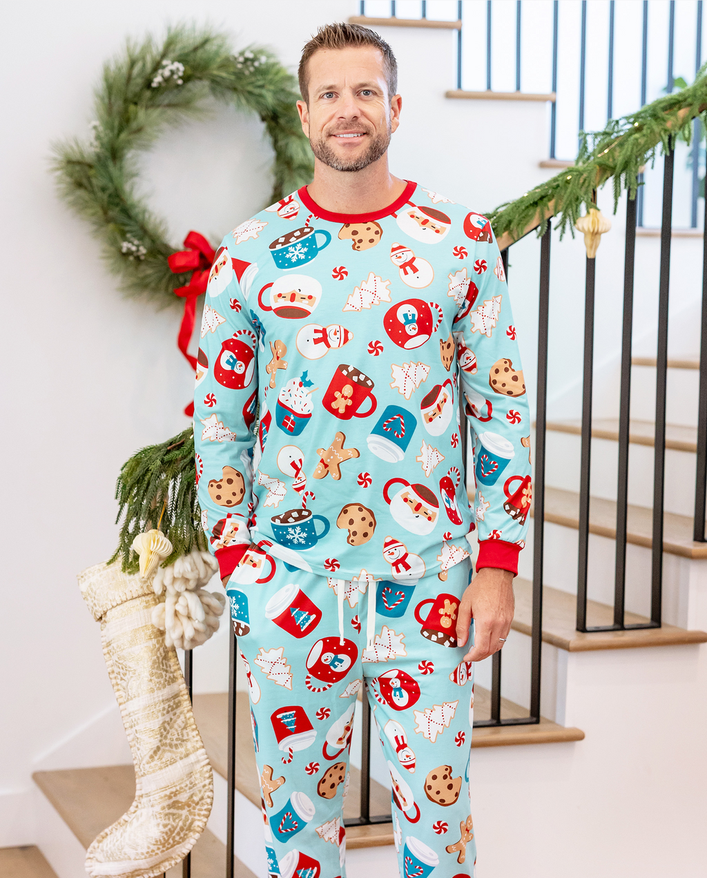 Family Matching Christmas Pajamas Mug & Gingerbread Print Blue