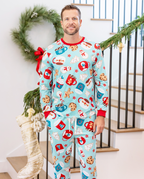 Family Matching Christmas Pajamas Mug & Gingerbread Print Blue