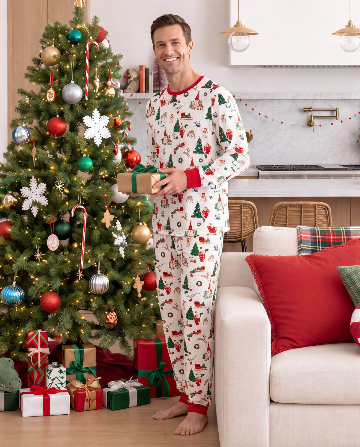 Family Matching Christmas Pajamas Collared Bamboo Xmas Tree Print