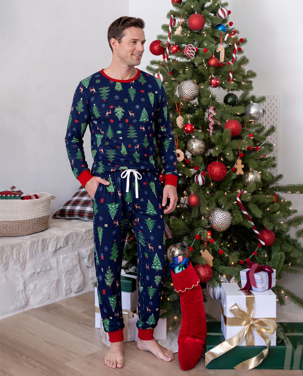 Matching Family Christmas Pajamas Christmas Tree Print Navy Holiday Pajamas
