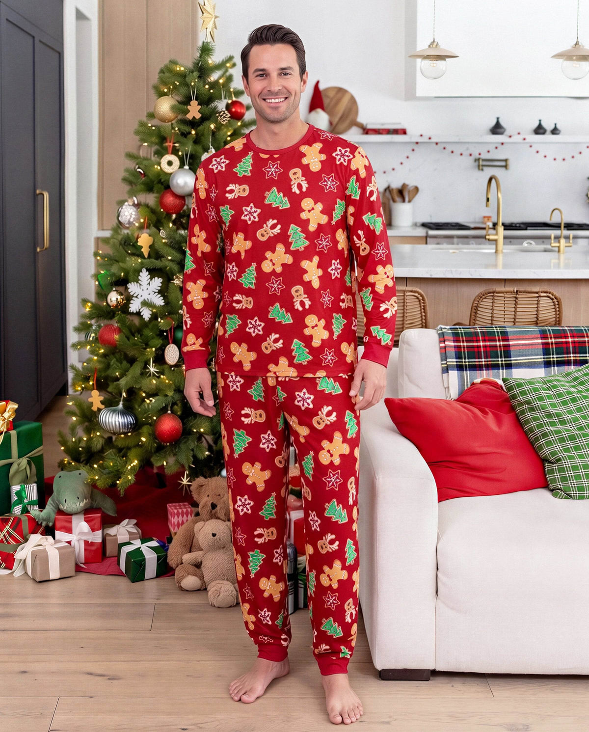 Family Matching Christmas Pajamas Bamboo Gingerbread & Xmas TreeRed