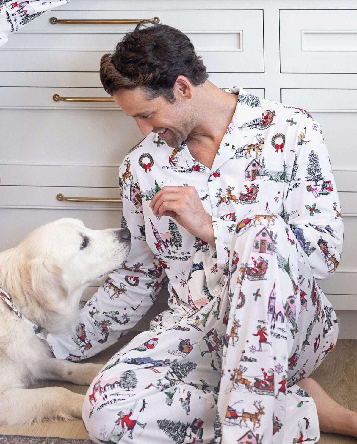 Family Matching Christmas Pajamas Christmas Village Print White