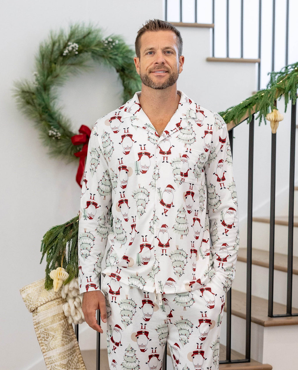Matching Family Christmas Pajamas Gnome & Christmas Tree Print White