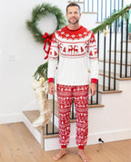 Family Matching Christmas Pajamas Fair Isle & Reindeer Print Red