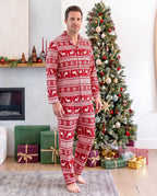 Family Matching Christmas Pajamas Fair Isle Print Collared Red