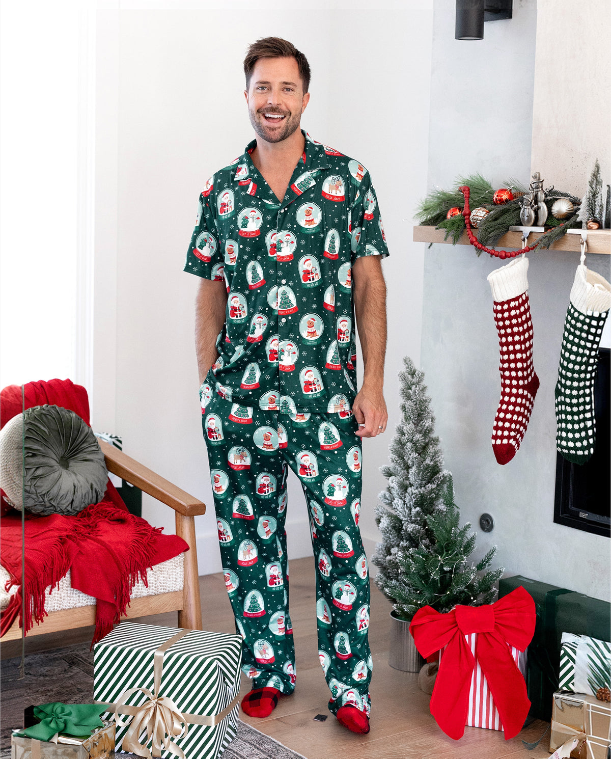 Christmas Matching Family Pajamas Set Santa Claus Christmas-themed Print PJS Turquoise
