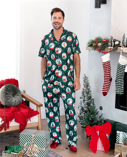 Christmas Matching Family Pajamas Set Santa Claus Christmas-themed Print PJS Turquoise