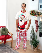 Christmas Matching Family Pajamas Set Santa Claus and Snowflakes Red Stripes PJS Red