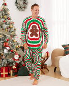 Christmas Family Red&Green Tie-Dye Gingerbread Man Pajamas Sets with Christmas Socks MultiColour