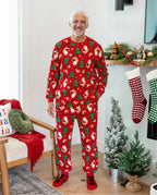 Christmas Matching Family Pajamas Set Santa Claus and Christmas Tree Print Red Fleece PJS with Christmas Socks Red