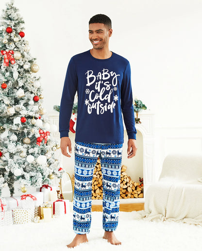 Family Matching Christmas Pajamas Baby It's Cold Outside Print Blue