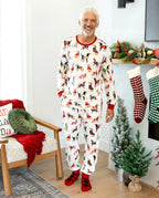 Christmas Matching Family Pajamas Set Various Dog Print PJS with Christmas Socks Apricot