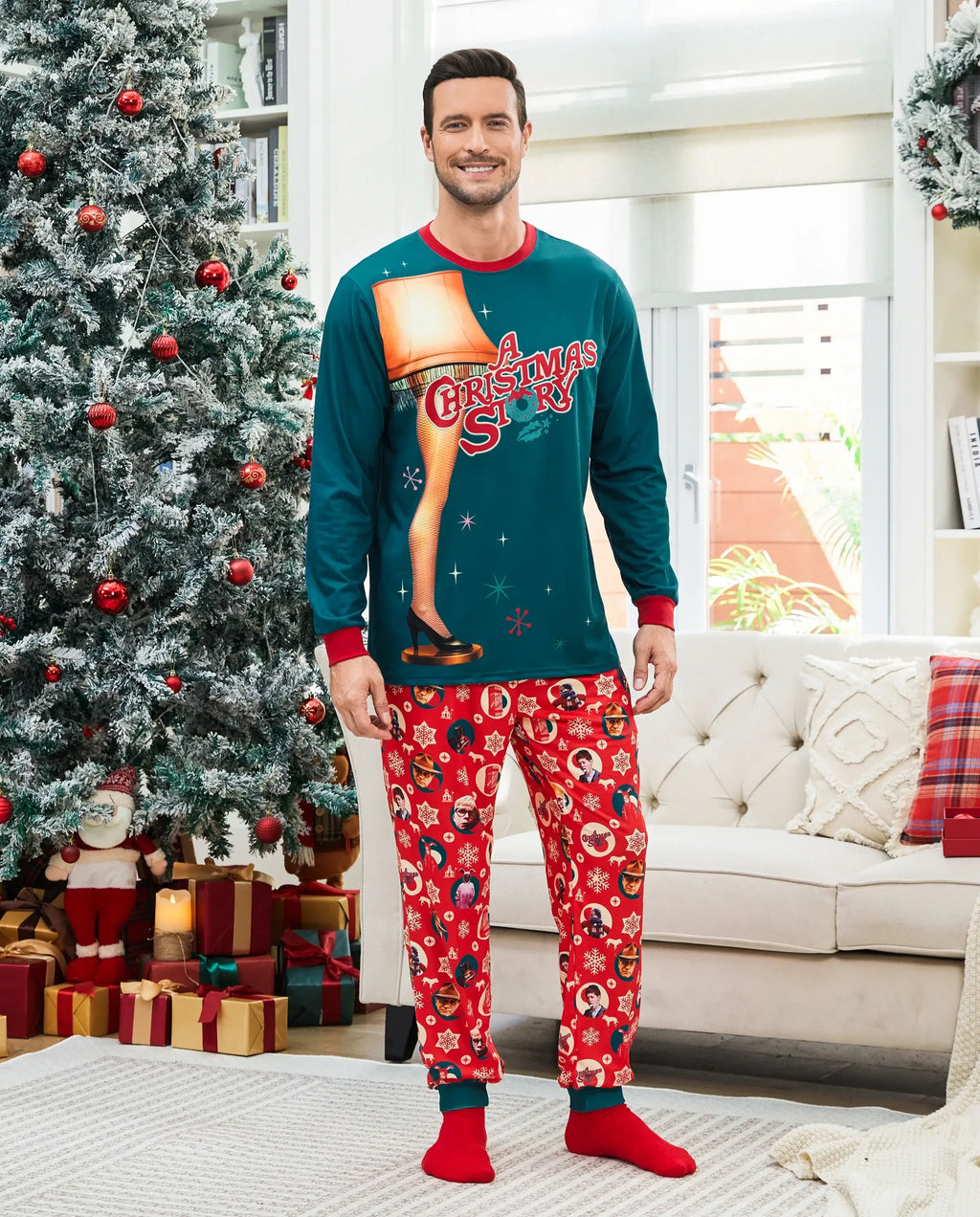 A Christmas Story Family Matching Christmas The Lamp Graphic Pajamas Sets with Christmas Socks