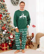 Christmas Family Matching Glow in the Dark Reindeer Tops Allover Pattern Pants Pajamas Sets with Christmas Socks