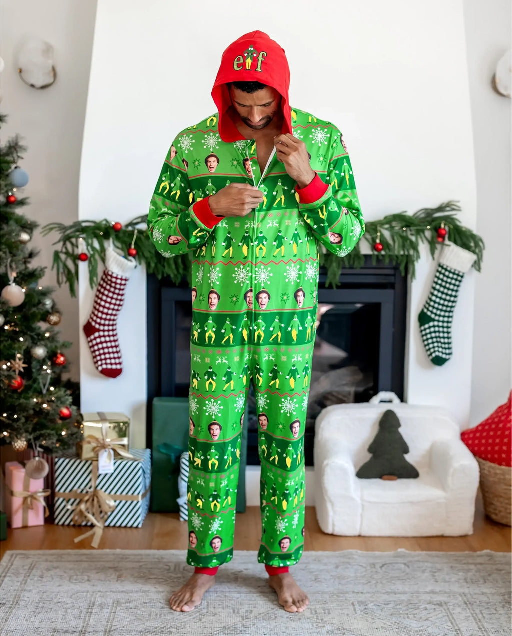ELF Christmas Family Matching Fair Isle Pattern Hooded Pajamas Green