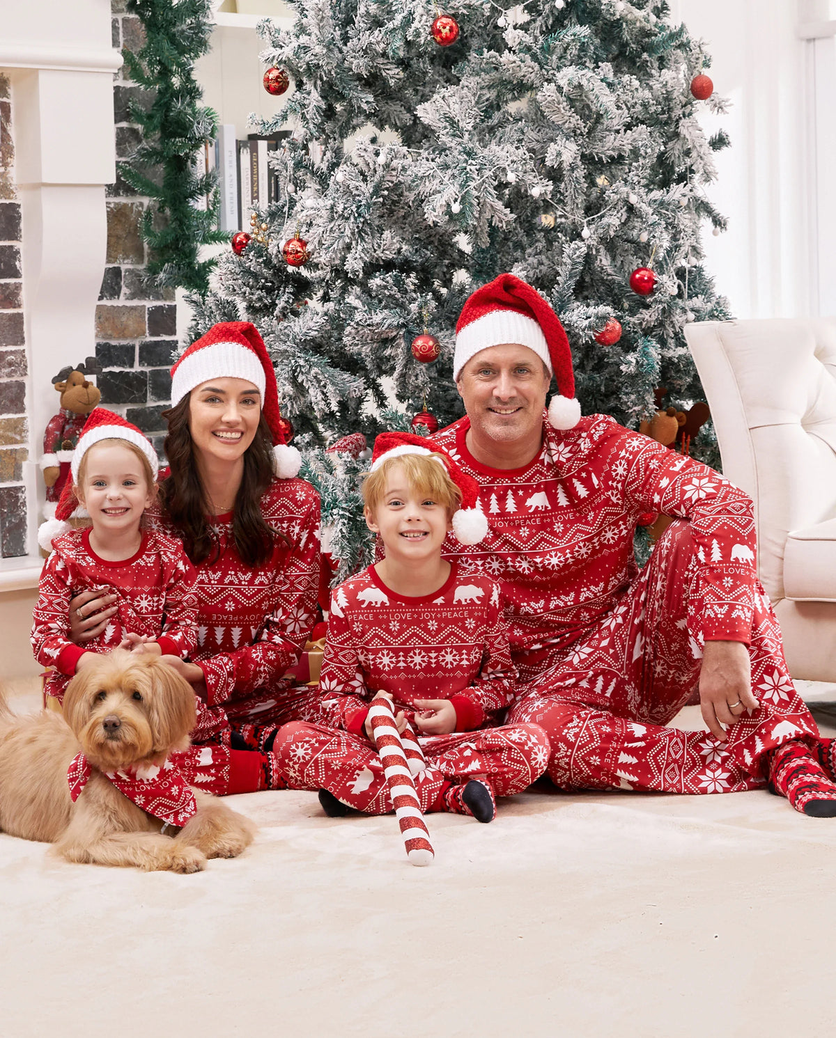 Traditional Christmas Print Family Matching Pajamas Sets with Christmas Socks Red