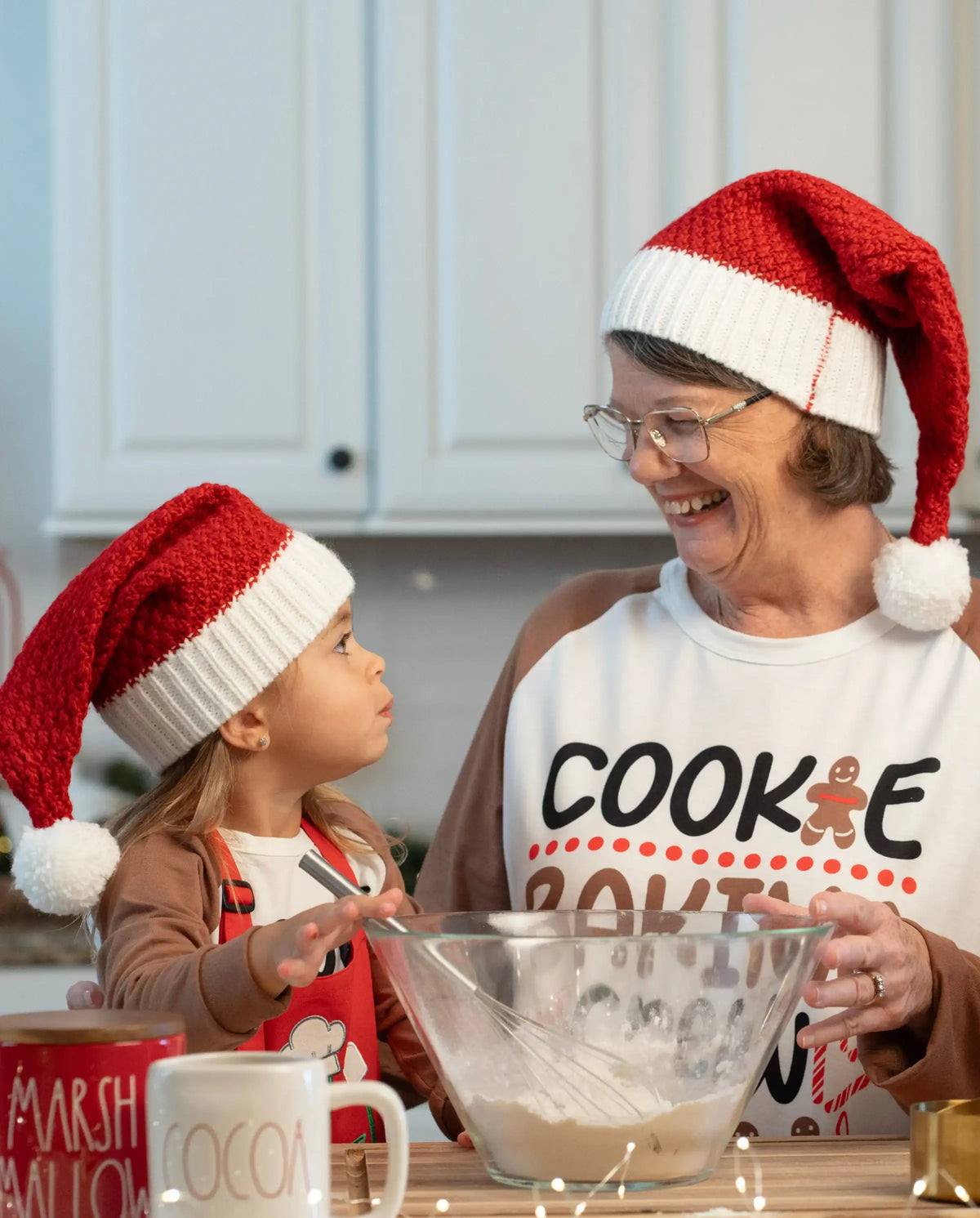Christmas Family Matching Letter and Gingerbread Man Print Long-sleeve Pajamas Sets with Christmas Socks Khaki
