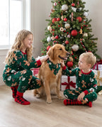 Christmas Jammies Family Matching Fleece Gingerbread Man Long Sleeves Pajama Sets with Christmas Socks Dark Green