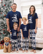 Christmas Reindeer Print Glow in the Dark Family Matching Pajamas Sets with Christmas Socks Deep Blue