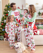 Matching Family Christmas Pajamas Santa & Christmas Tree Print Green