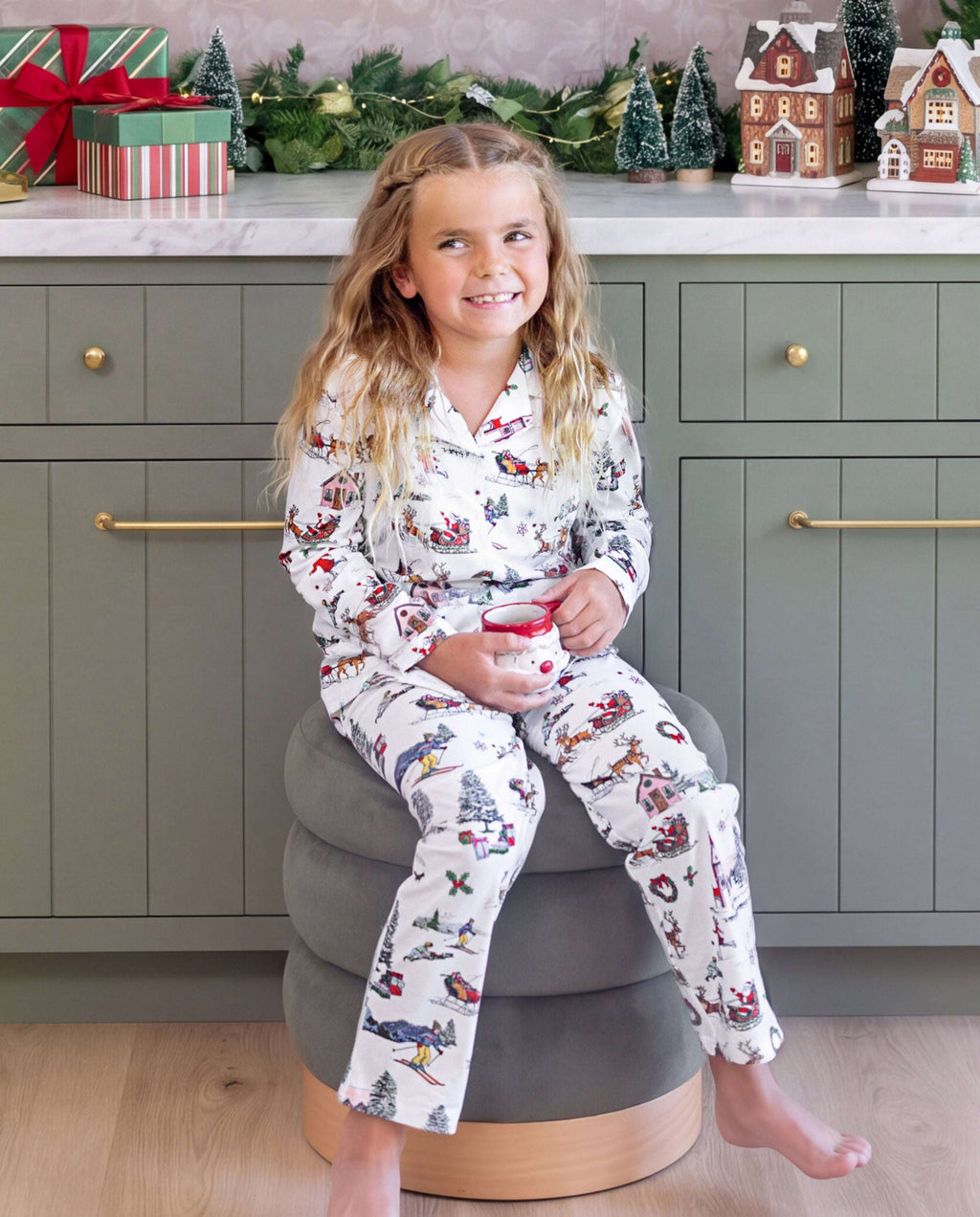 Family Matching Christmas Pajamas Christmas Village Print White