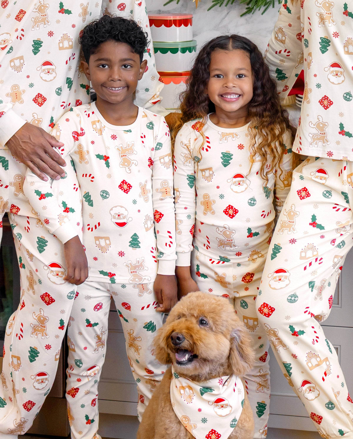 Matching Family Christmas Pajamas Gingerbread & Christmas Tree Print Cotton