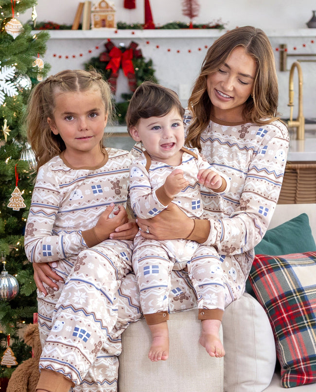 Family Matching Christmas Pajamas Fair Isle Print Cotton Khaki Main Image