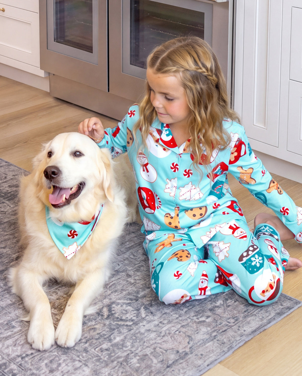 Matching Family Christmas Pajamas Gingerbread & Mug Print Blue