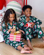 Matching Family Christmas Pajamas Snow Globe Print Dark Green Plus Size