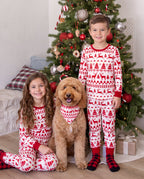 Matching Family Christmas Pajamas Fair Isle & Reindeer Print Red