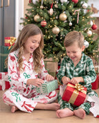 Family Matching Christmas Pajamas Bow & Plaid Print Satin Multicolor