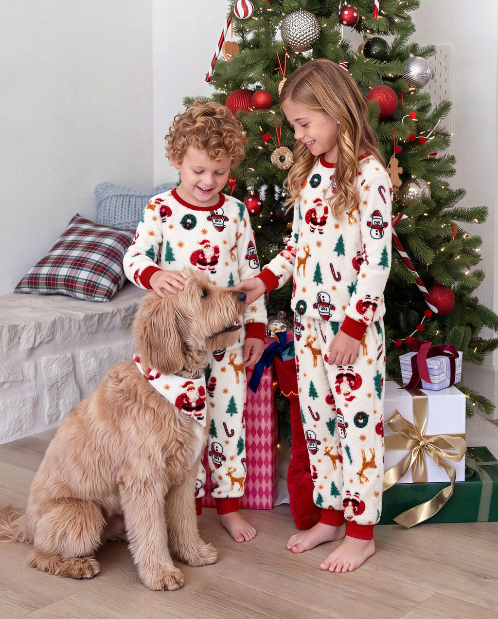 Family Matching Christmas Pajamas Reindeer & Christmas Tree Print Fleece