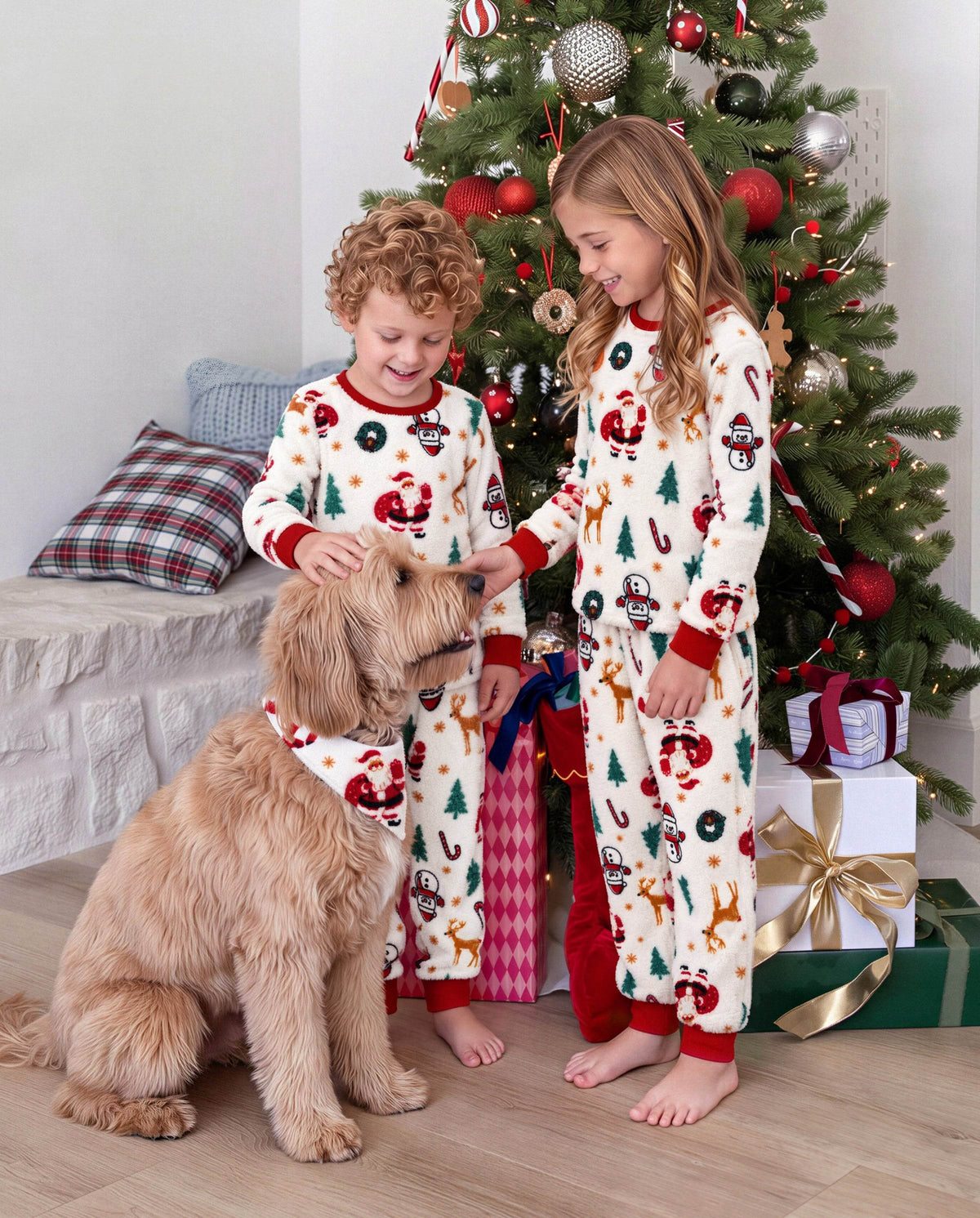 Family Matching Christmas Pajamas Reindeer & Christmas Tree Print Fleece