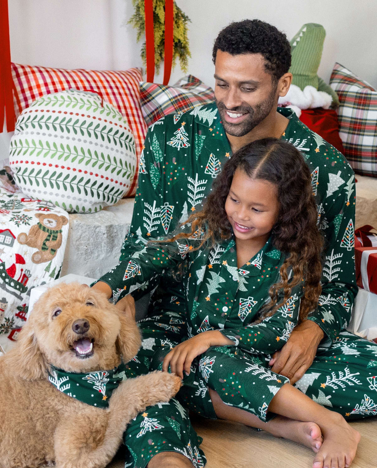 Family Matching Christmas Pajamas Christmas Tree Print Dark Green