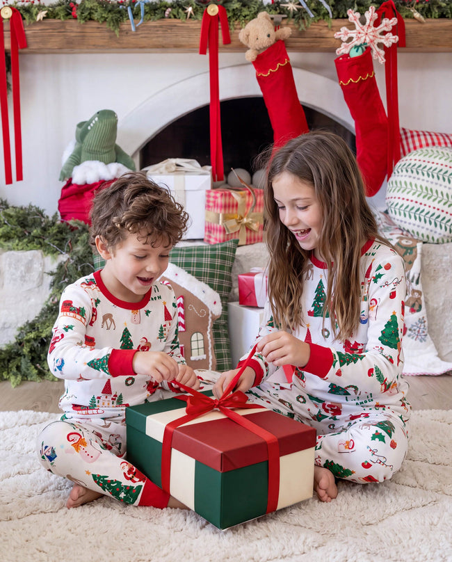 Family Matching Christmas Pajamas Collared Bamboo Xmas Tree Print Main Image