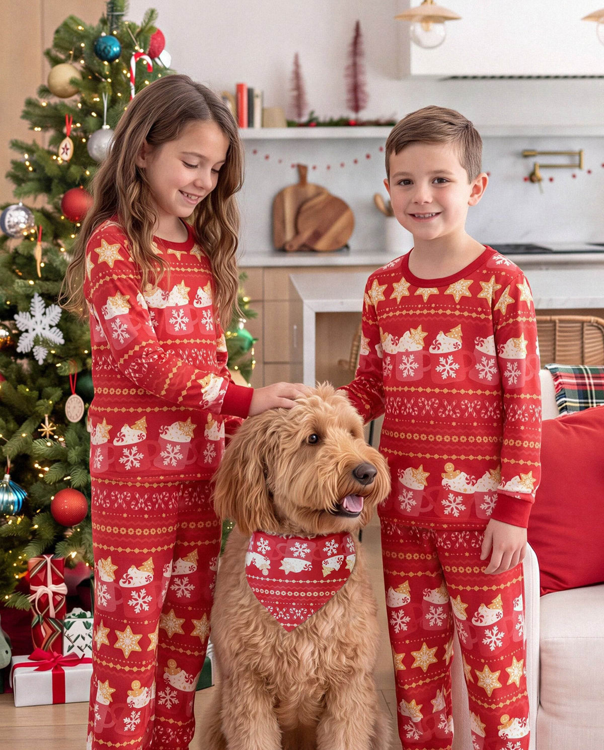 Family Matching Christmas Pajamas Fair Isle & Mug Print Red
