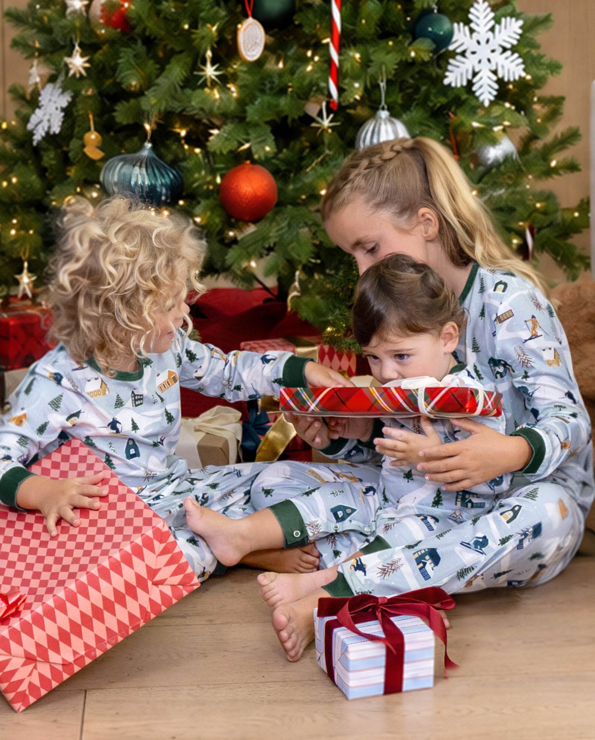 Matching Family Christmas Pajamas Christmas Village Print Green Holiday Pajamas