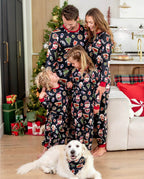 Family Matching Christmas Pajamas Christmas Tree & Gingerbread Print Black
