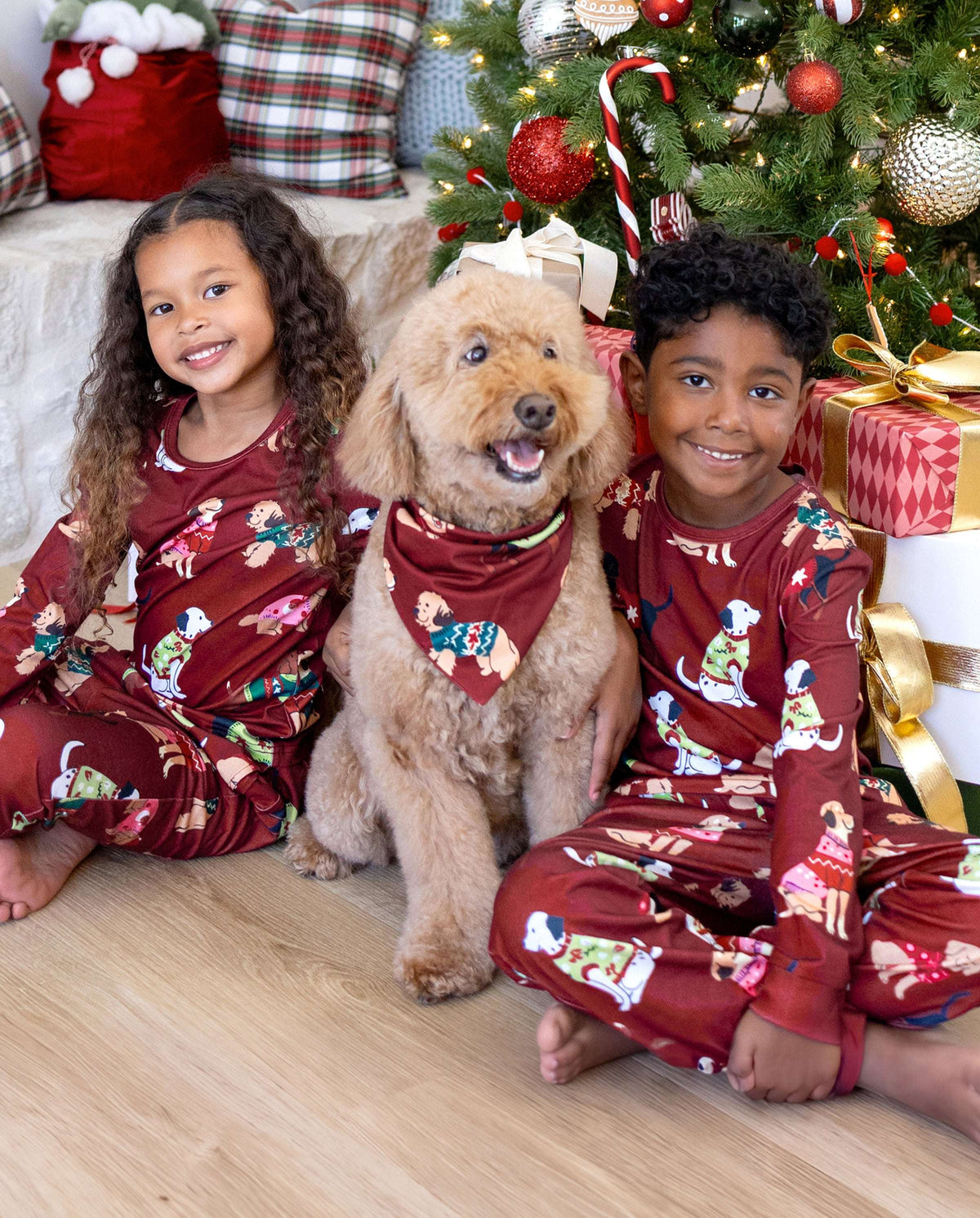 Family Matching Christmas Pajamas Festive Dog Print Red