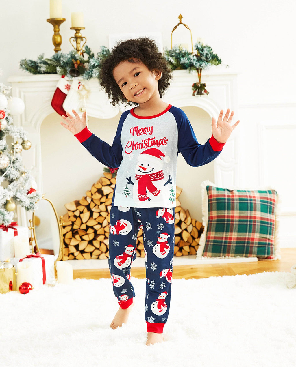 Matching Family Christmas Pajamas Snowman Print Colorblock